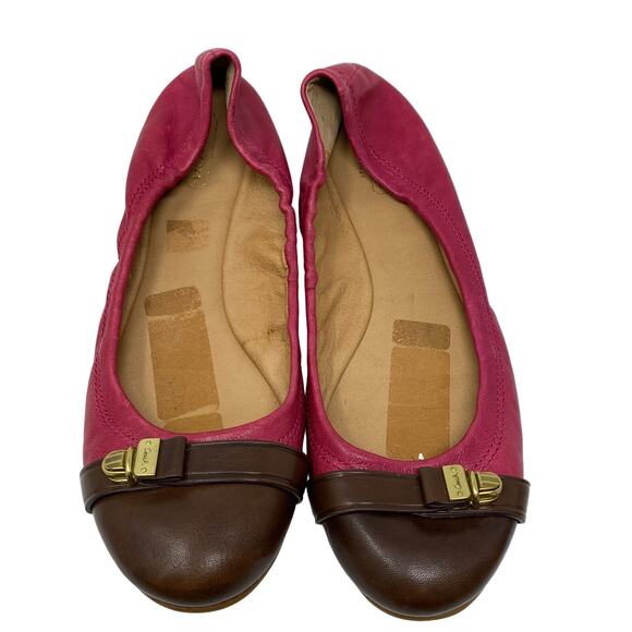 Coach Delphine Ballet Flats Womens 8.5 Slip On Buckle Pink Brown Leather - Picture 3 of 8